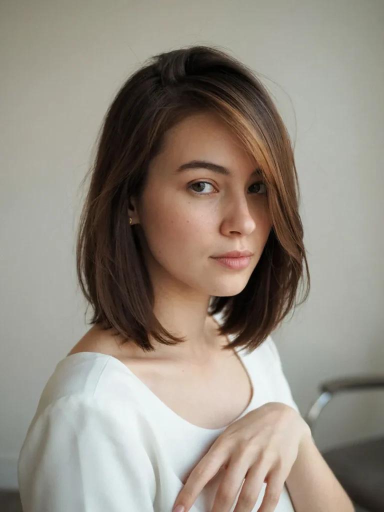 25 Haircuts for Fat Faces That Slim and Define Jawlines 5 Angled Collarbone Lob