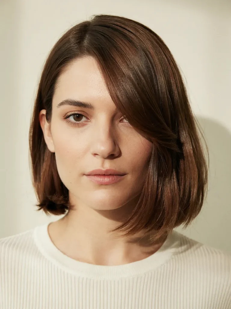 25 Haircuts for Fat Faces That Slim and Define Jawlines 13 Asymmetrical Side Part Bob