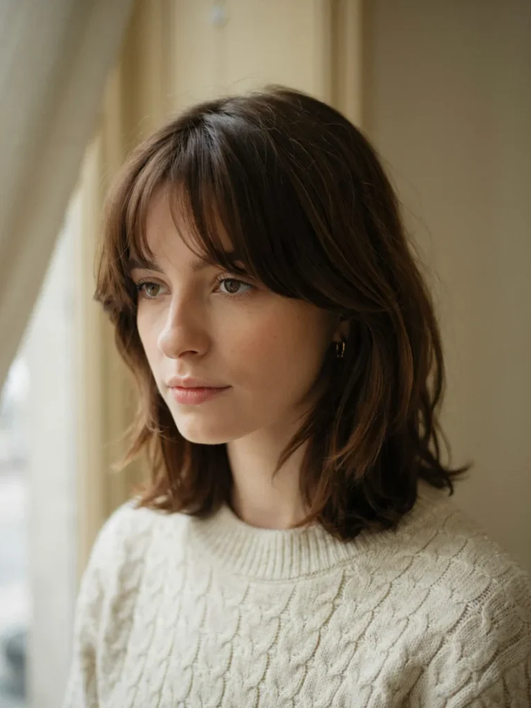Brunette Shag With Curtain Fringe