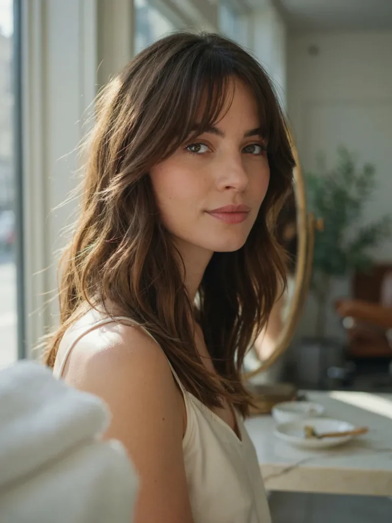 25 Mid Length Haircuts With Effortless Salon Polish 3 Curtain Bangs With Waves