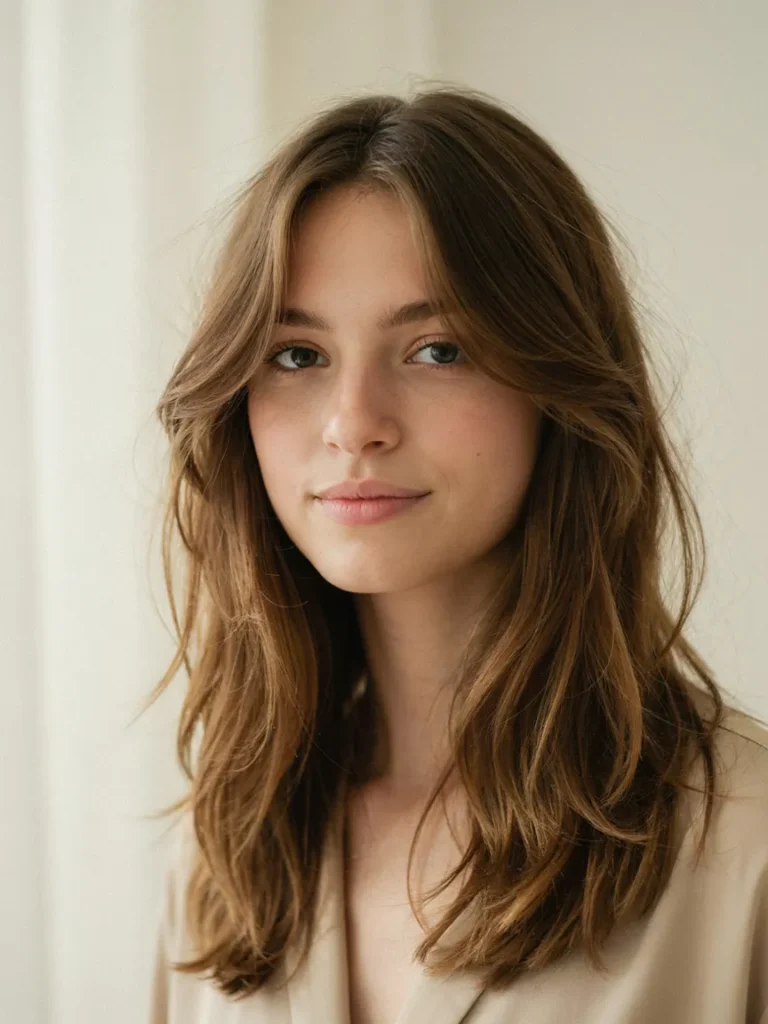 25 Haircuts for Fat Faces That Slim and Define Jawlines 8 Feathered Face Framing Layers