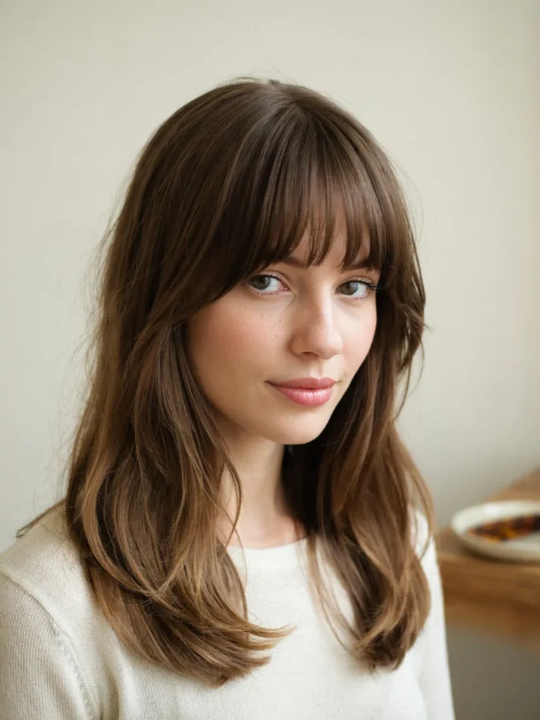 25 Haircuts for Fat Faces That Slim and Define Jawlines 6 Long Curtain Bangs
