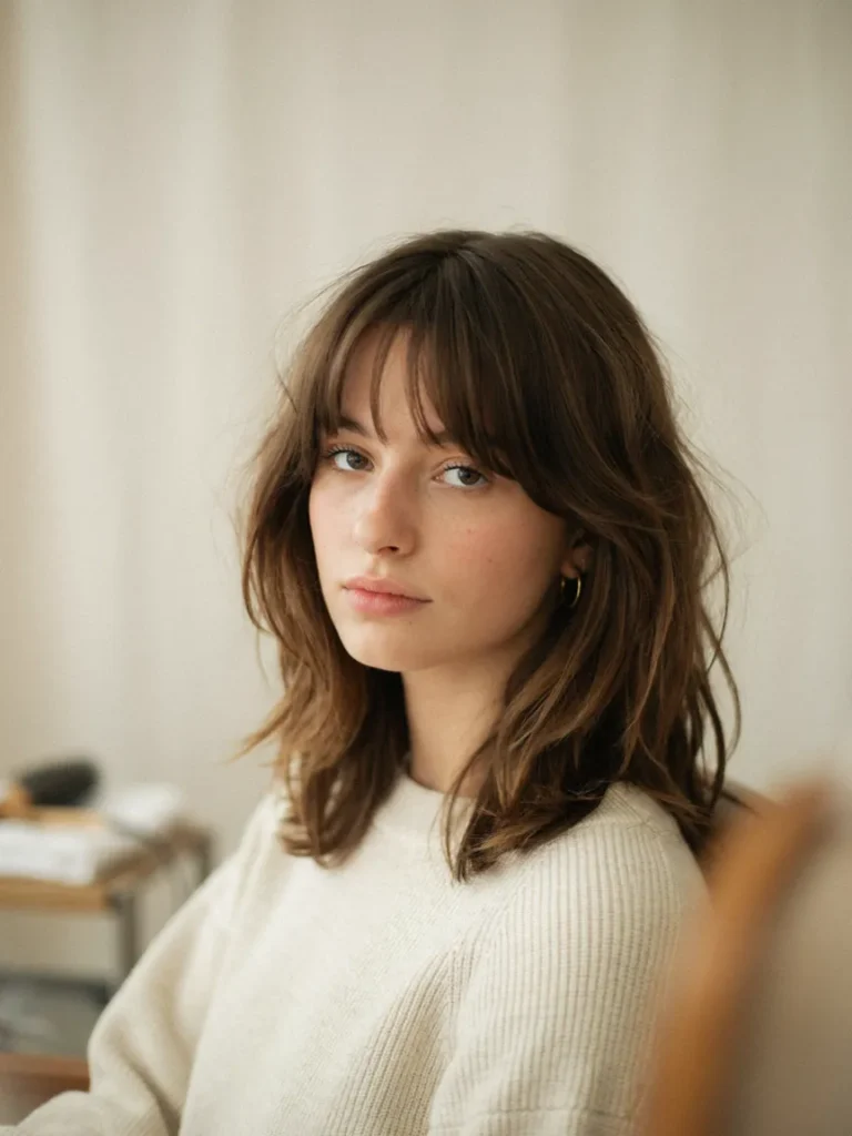22 Haircuts for Round Faces With Instant Cheekbone Lift 9 Shoulder Length Shag 1