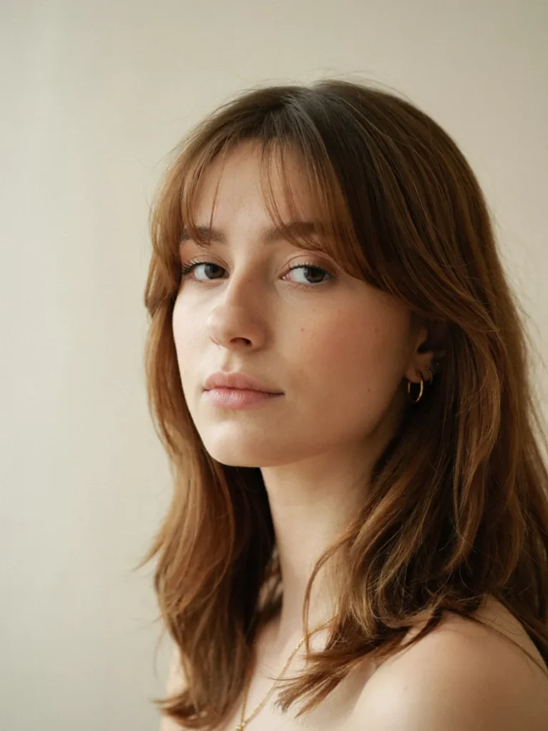 25 Haircuts for Fat Faces That Slim and Define Jawlines 16 Wispy Brow Grazing Fringe