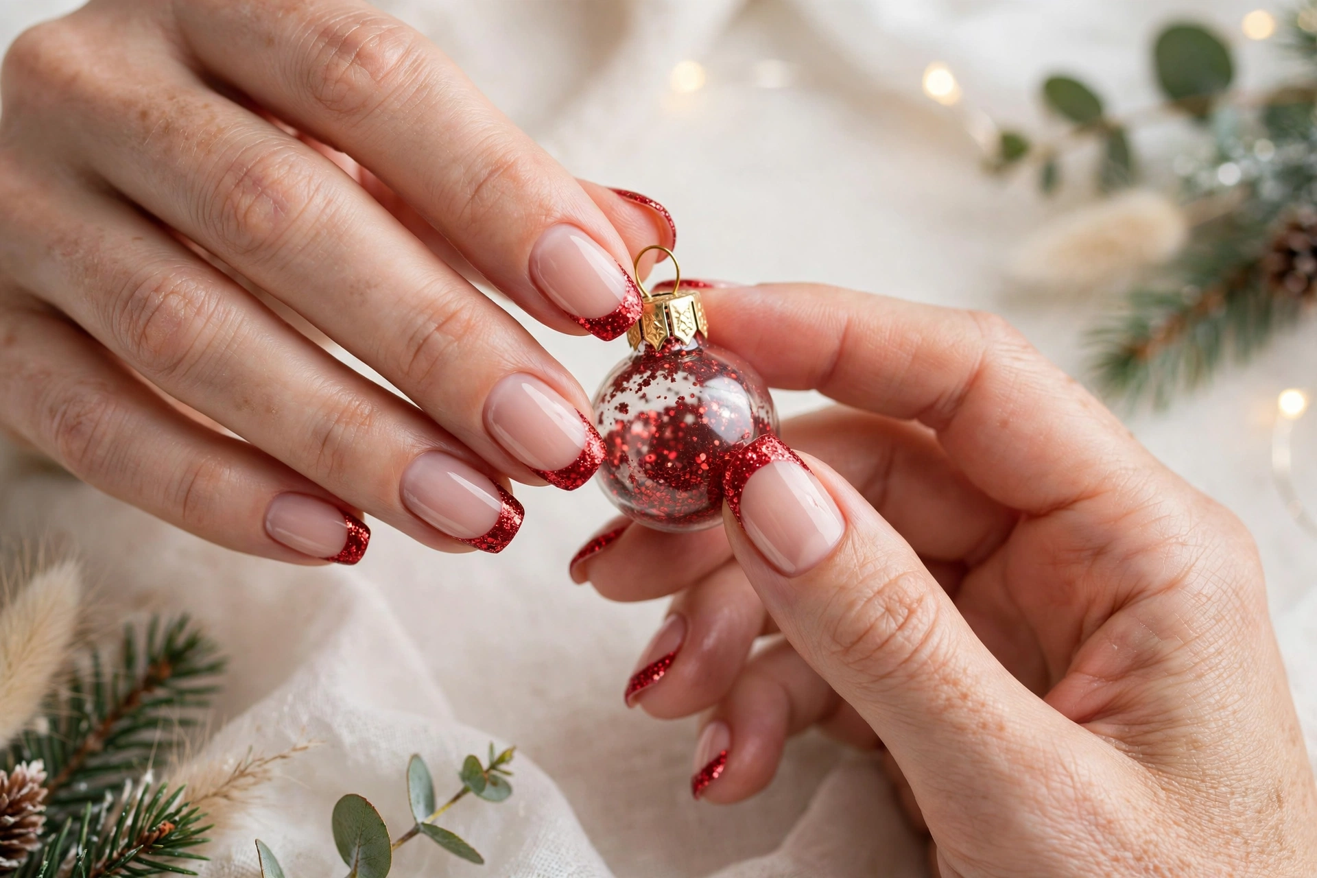 Red Glitter French Tips