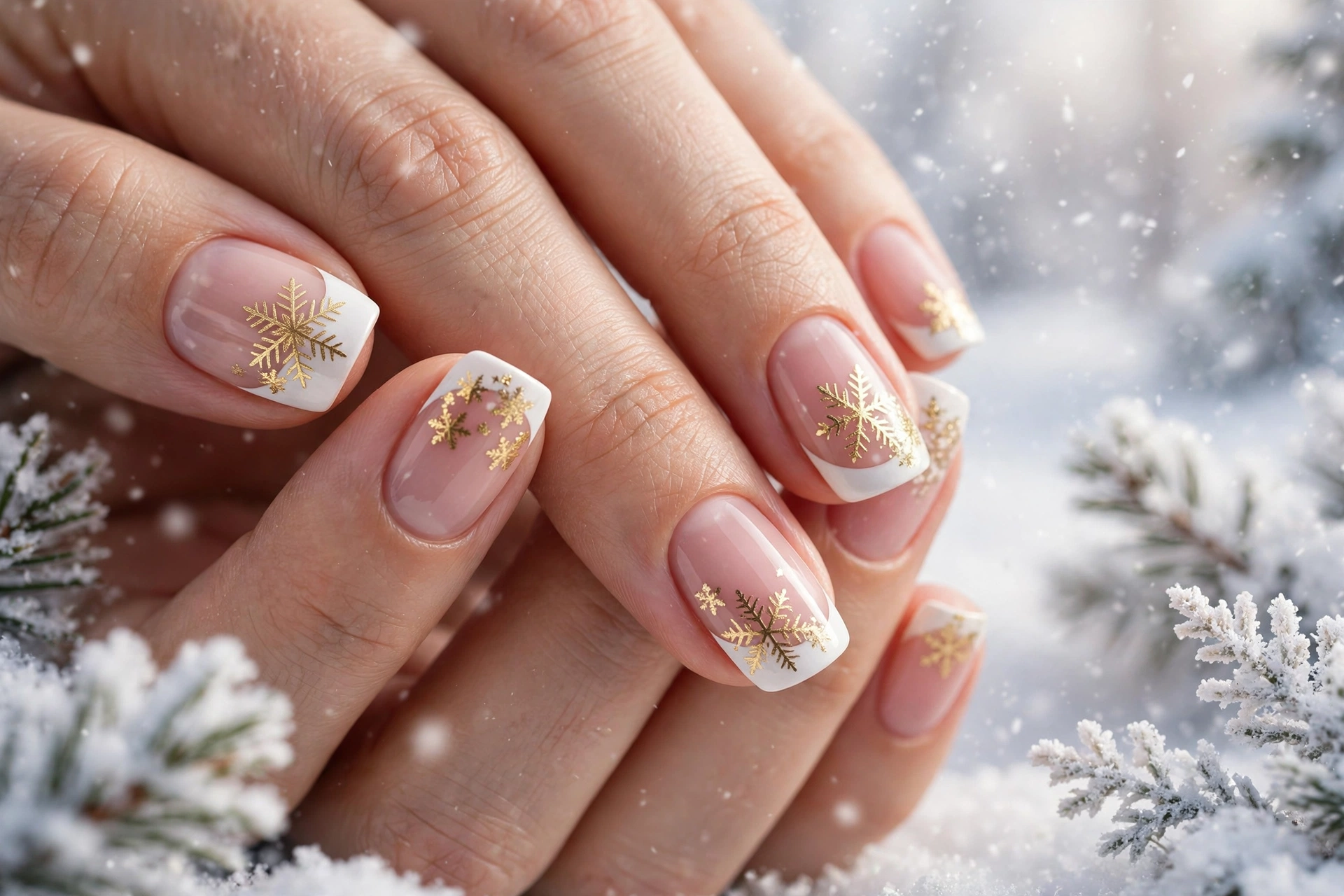 Gold Snowflake French Tips
