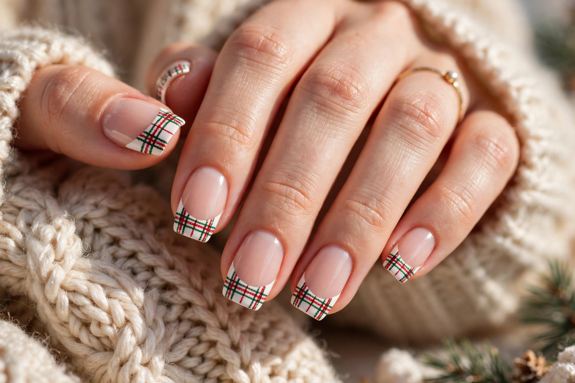 Cozy Plaid French Tips