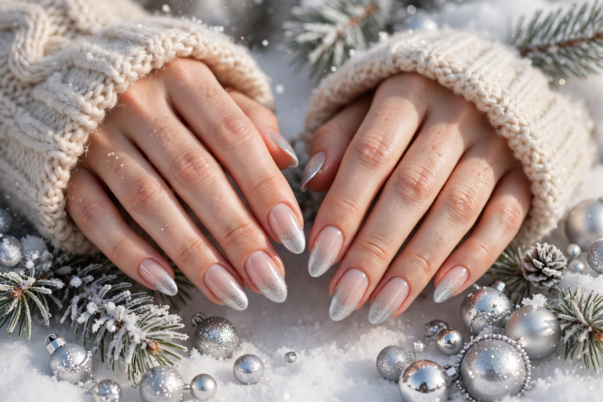 Frosted Silver French Tips