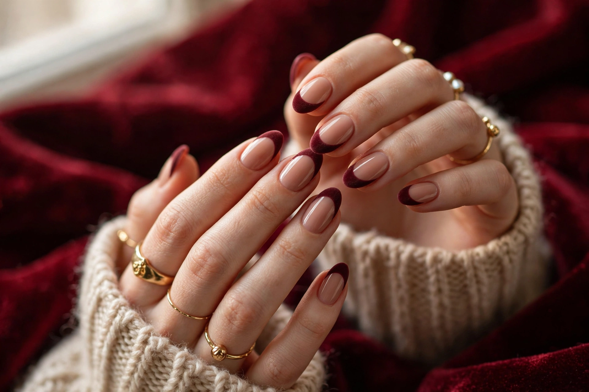 Burgundy Velvet French Tips
