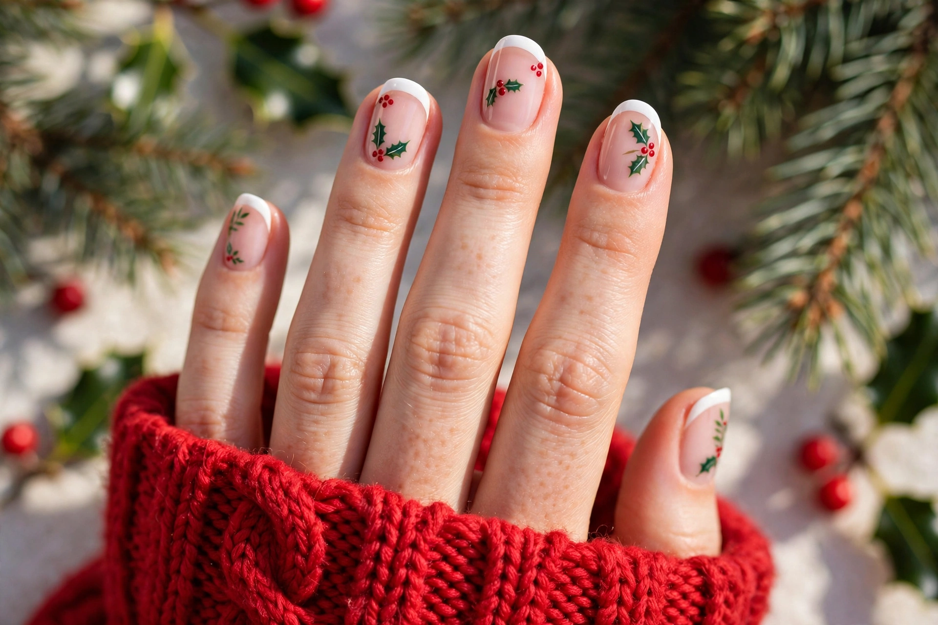 Holly Berry French Tips