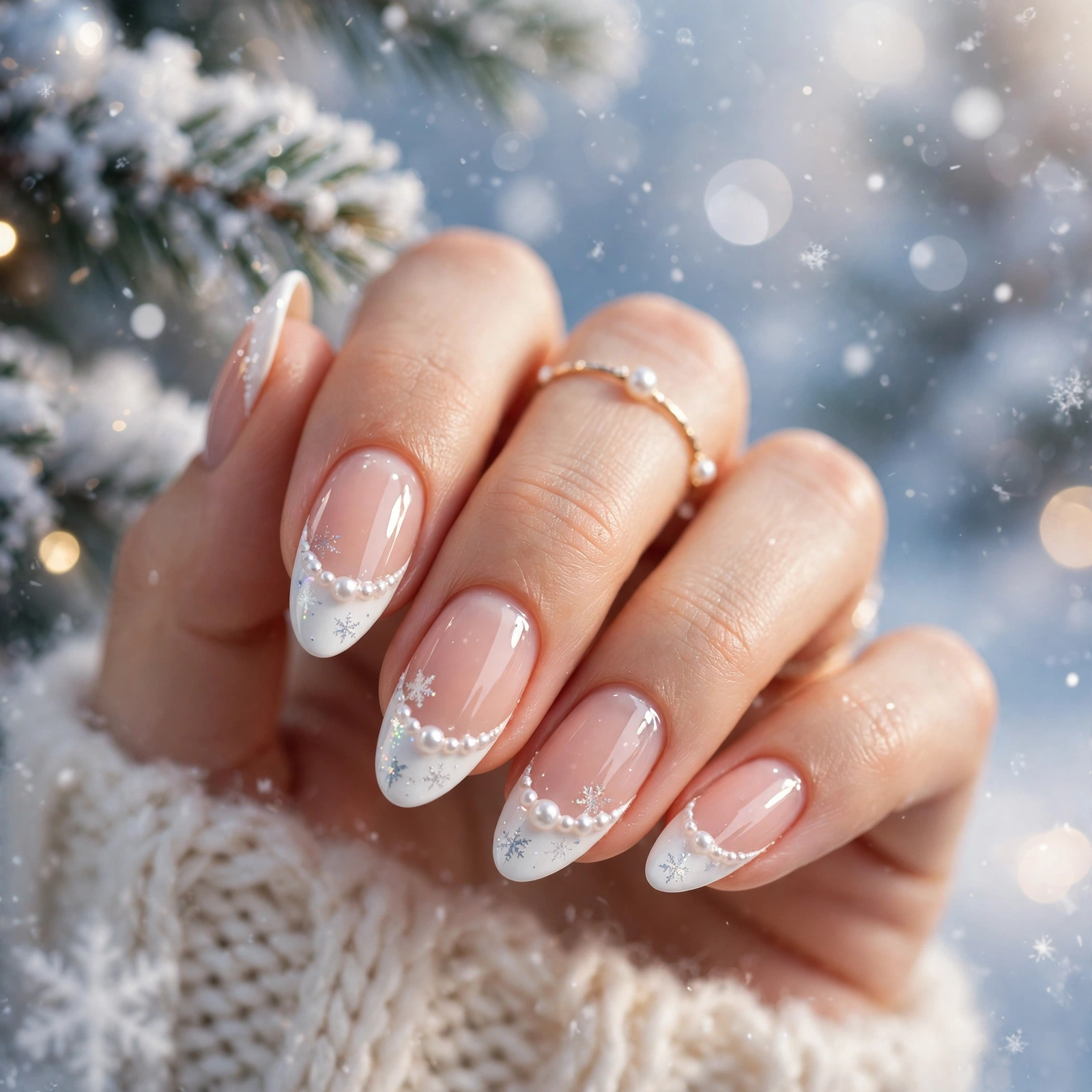 Pearl Snow French Tips