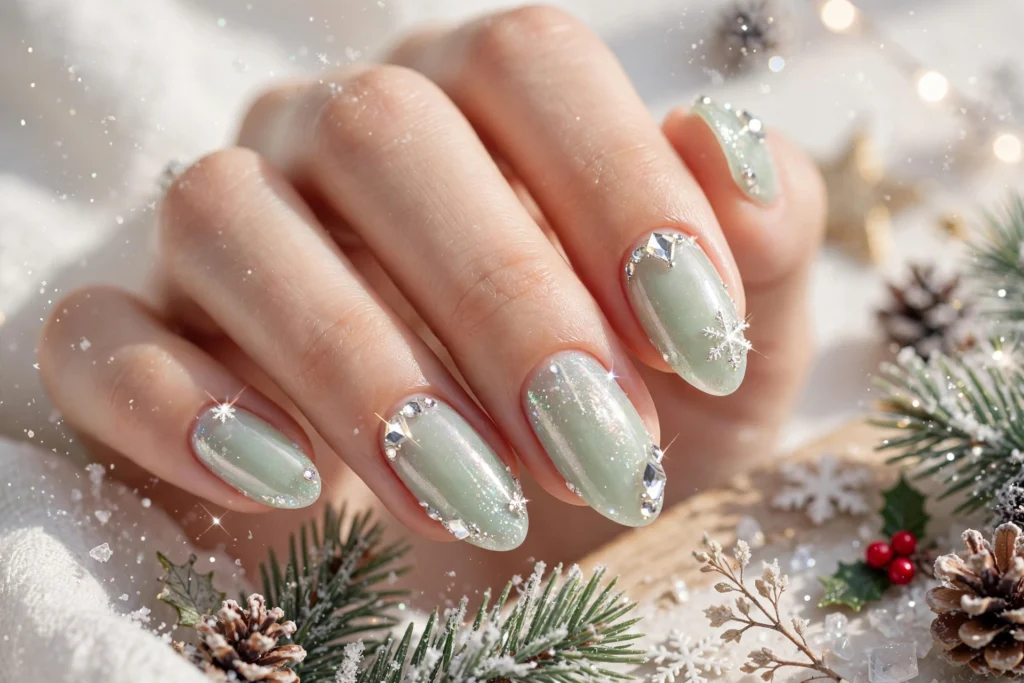 21 Gorgeous Green Christmas Nails That Shine Bright 16 idea15 1