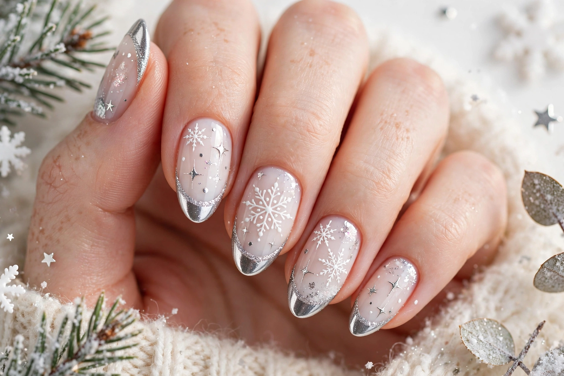 24 Sparkling Snowflake Christmas Nails for Snow Days 21 idea20 10