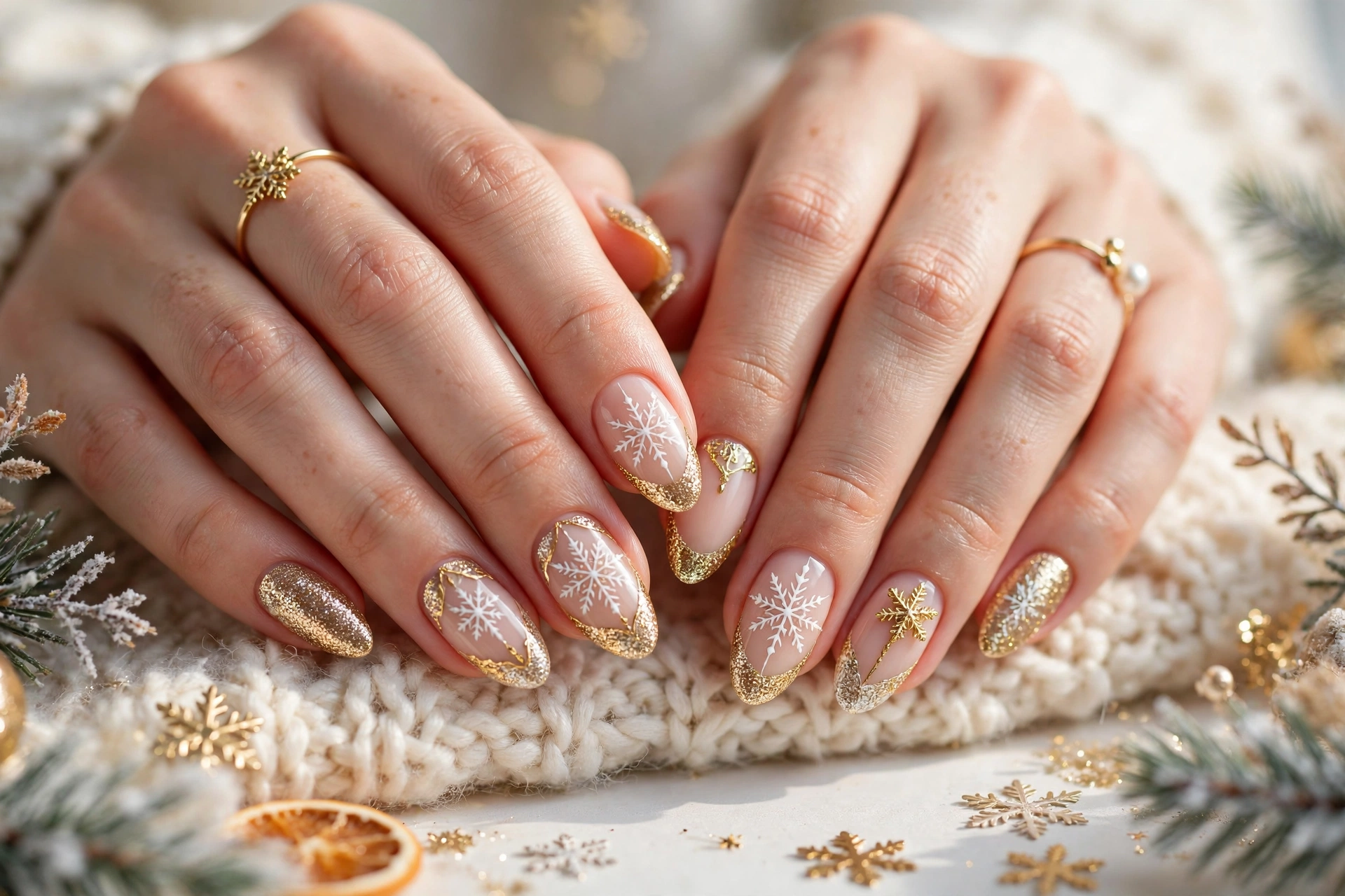 24 Sparkling Snowflake Christmas Nails for Snow Days 25 idea24 2