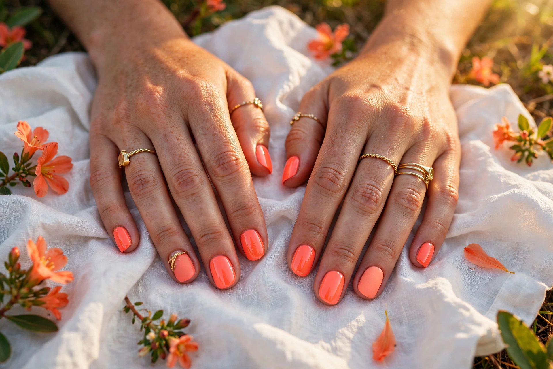 25 Spring Neon Nails Impossible to Ignore Outdoors 11 Neon Peach Glow