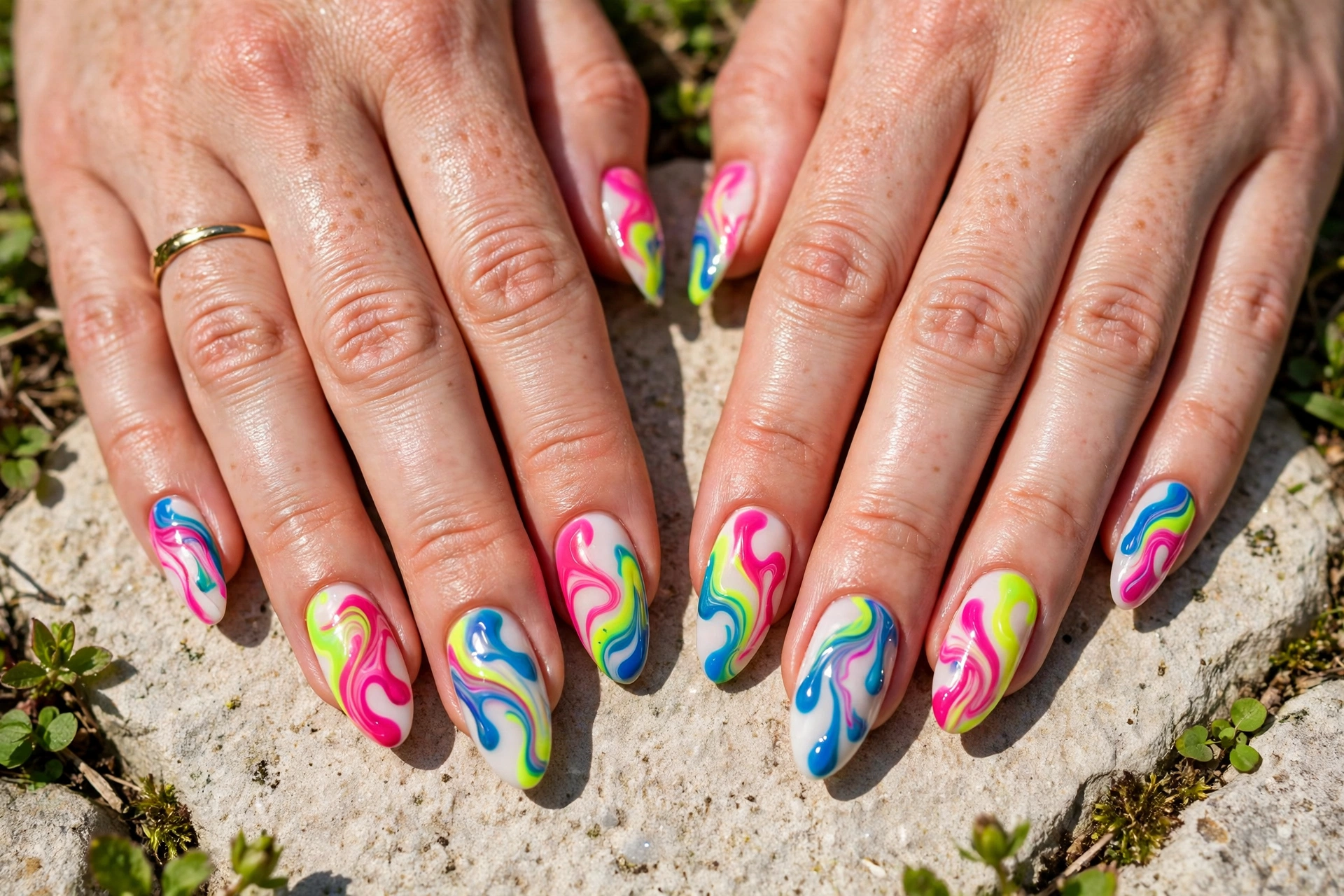 25 Spring Neon Nails Impossible to Ignore Outdoors 16 Neon Marble Swirl
