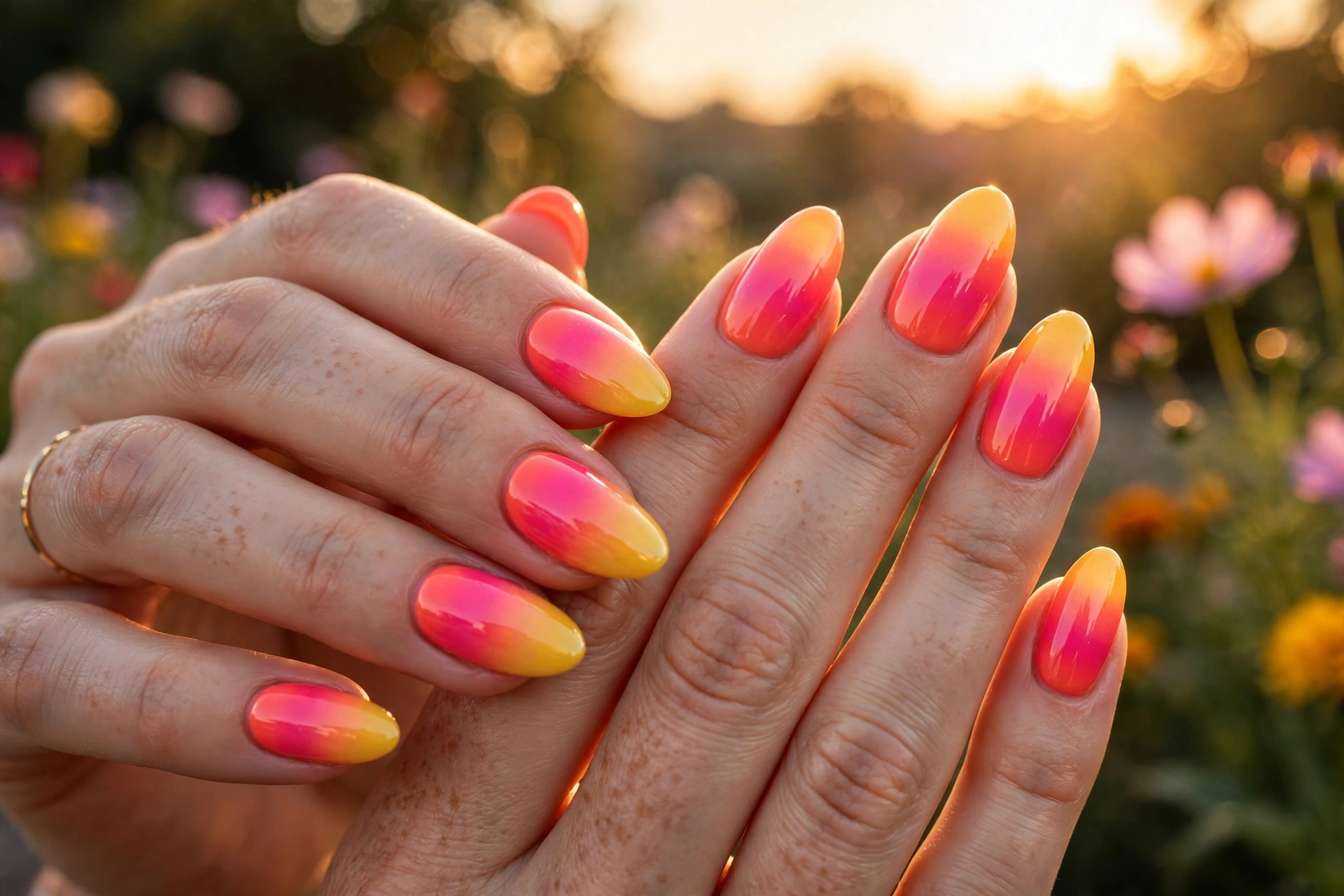 25 Spring Neon Nails Impossible to Ignore Outdoors 21 Neon Sunset Blend