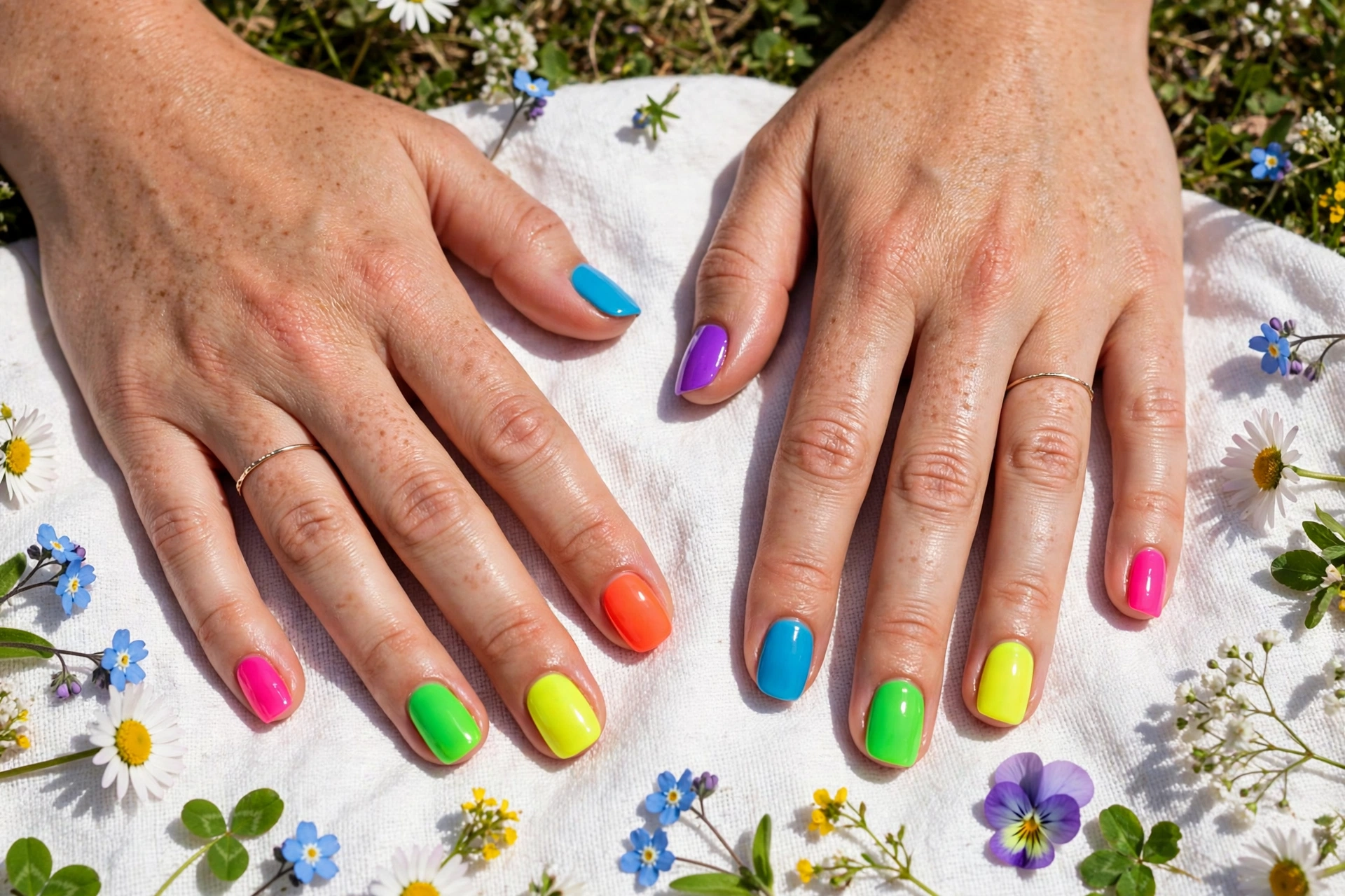 25 Spring Neon Nails Impossible to Ignore Outdoors 23 Neon Rainbow Mix