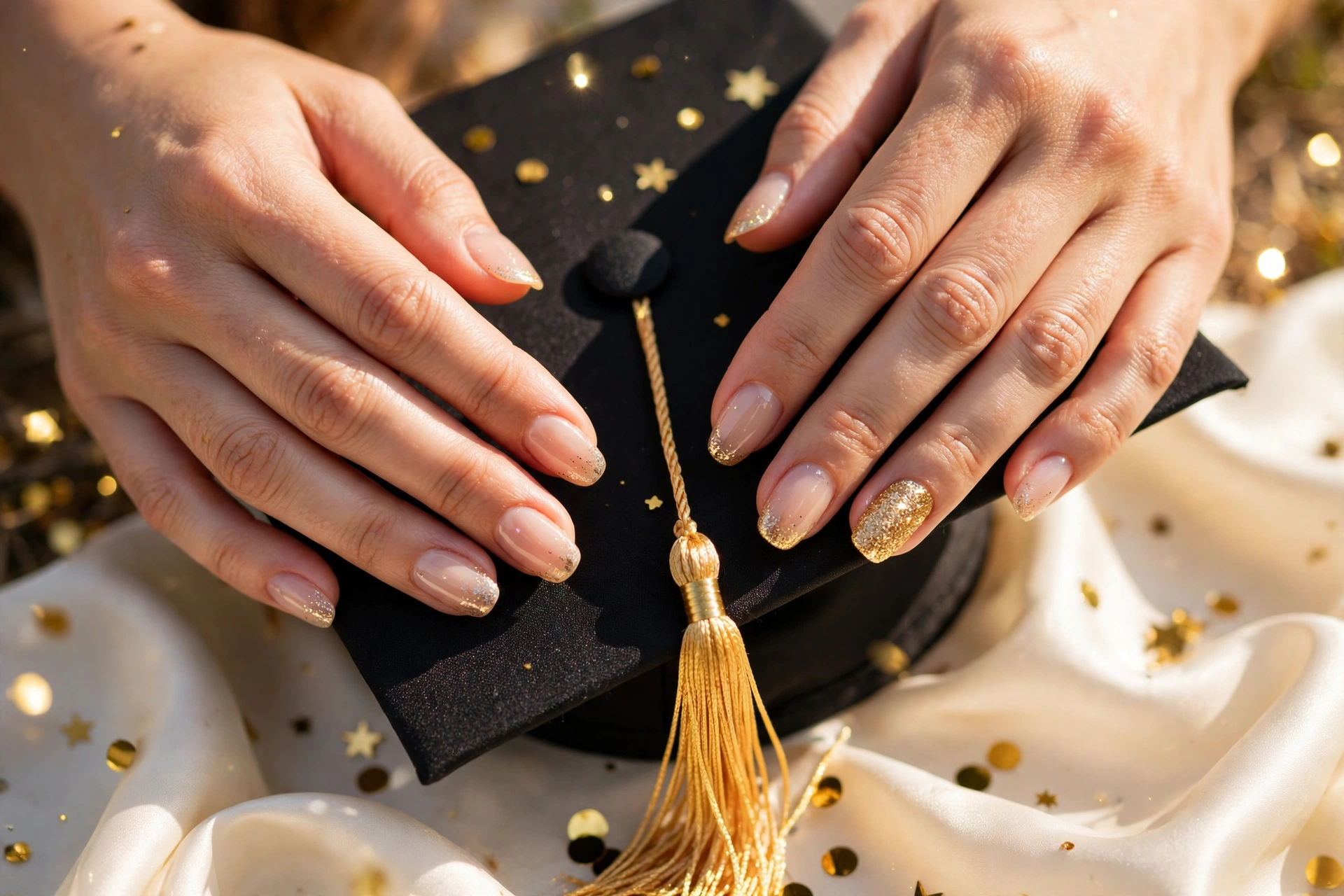 Tassel Ready? 25 Graduation Nails for Your Big Day 4 Gold Glitter Tassel