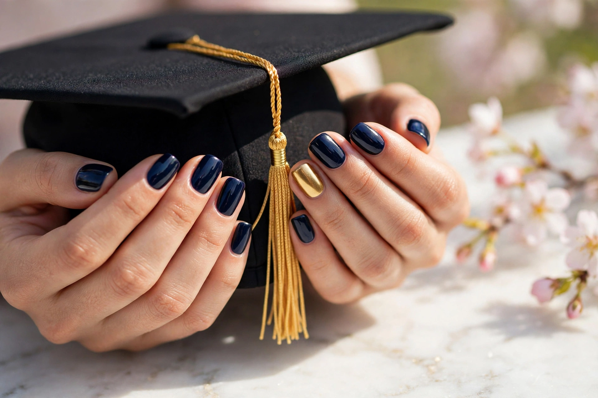 Tassel Ready? 25 Graduation Nails for Your Big Day 6 Navy Cap Classic