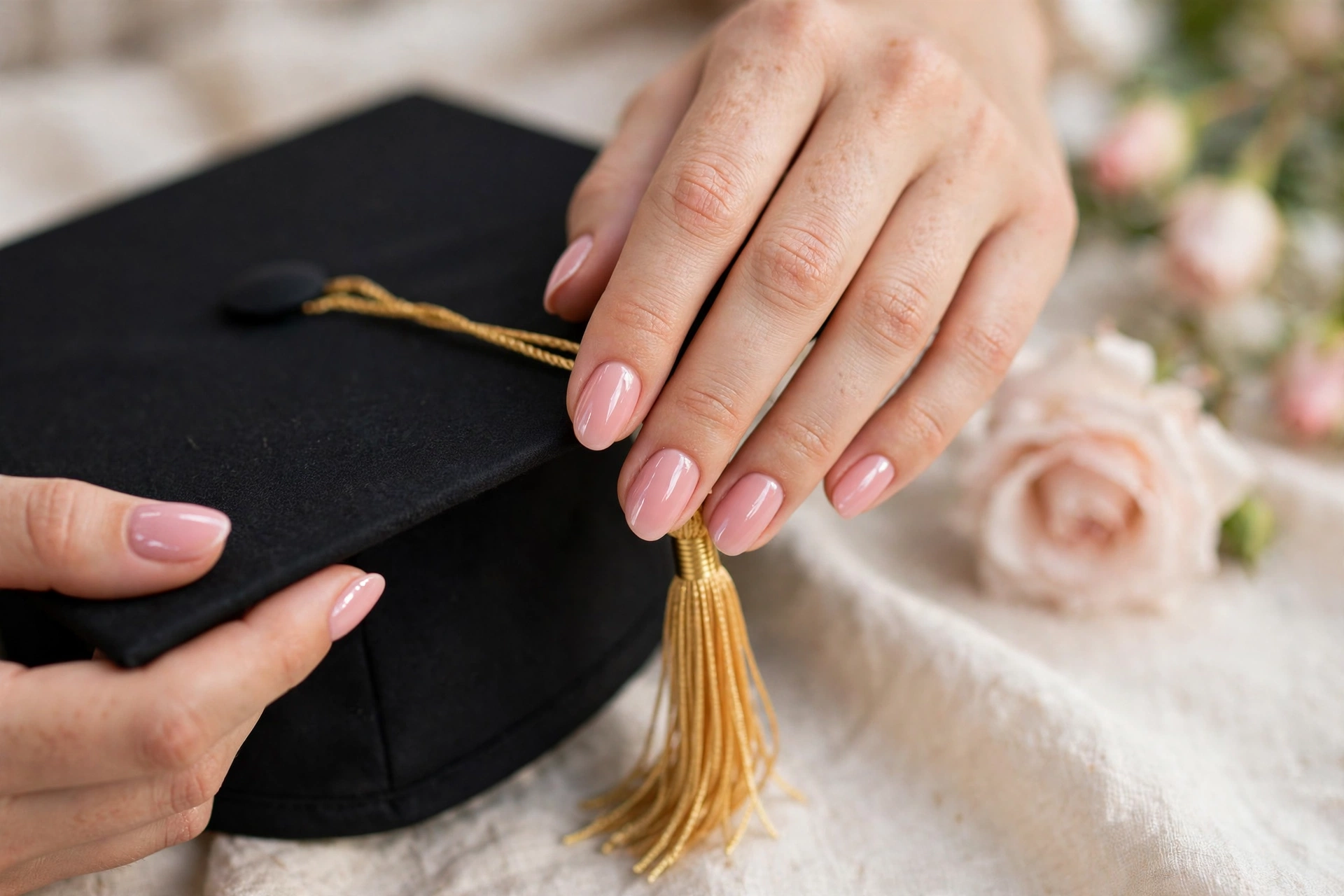 Tassel Ready? 25 Graduation Nails for Your Big Day 7 Blush Grad Glow