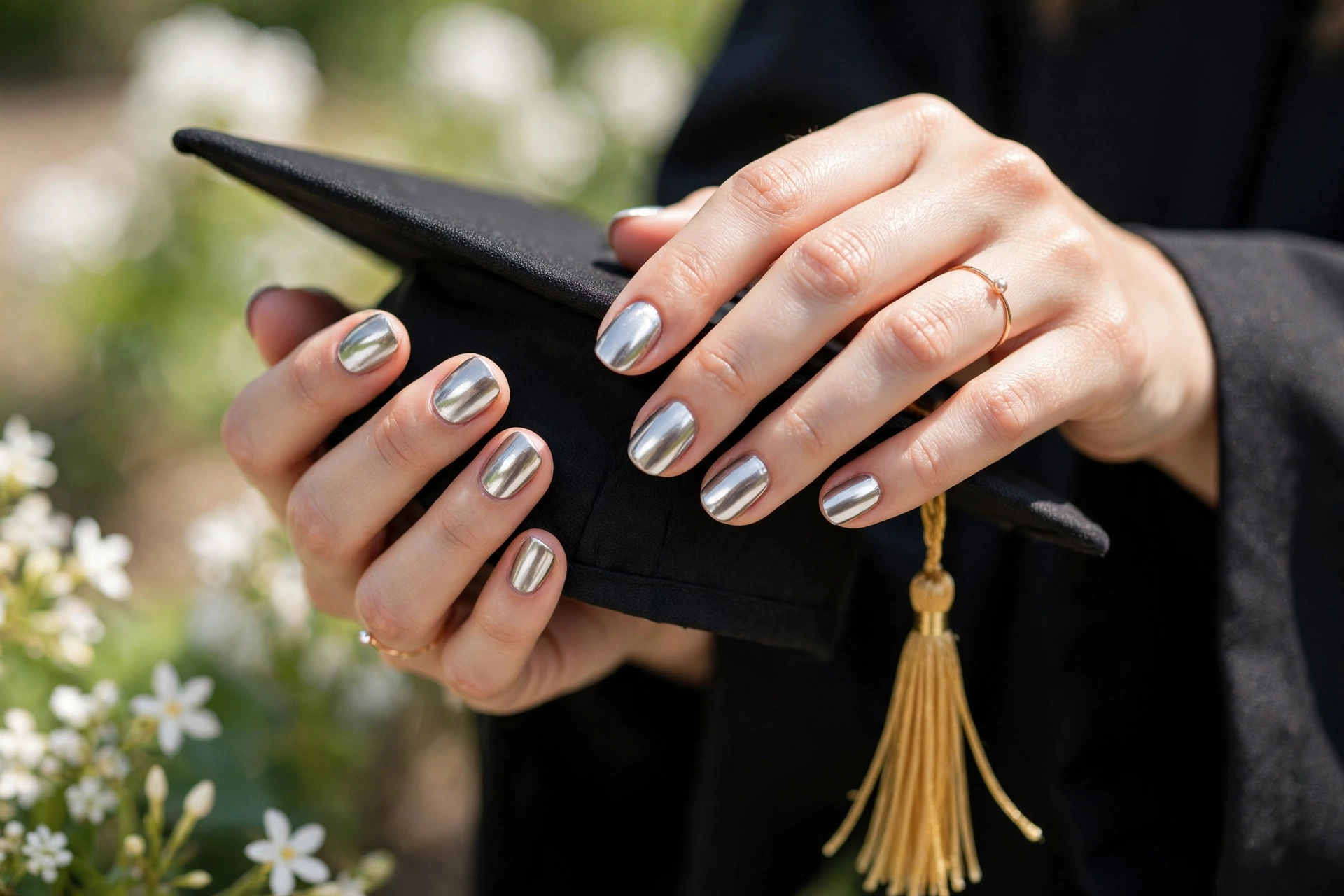 Tassel Ready? 25 Graduation Nails for Your Big Day 8 Silver Tassel Shine