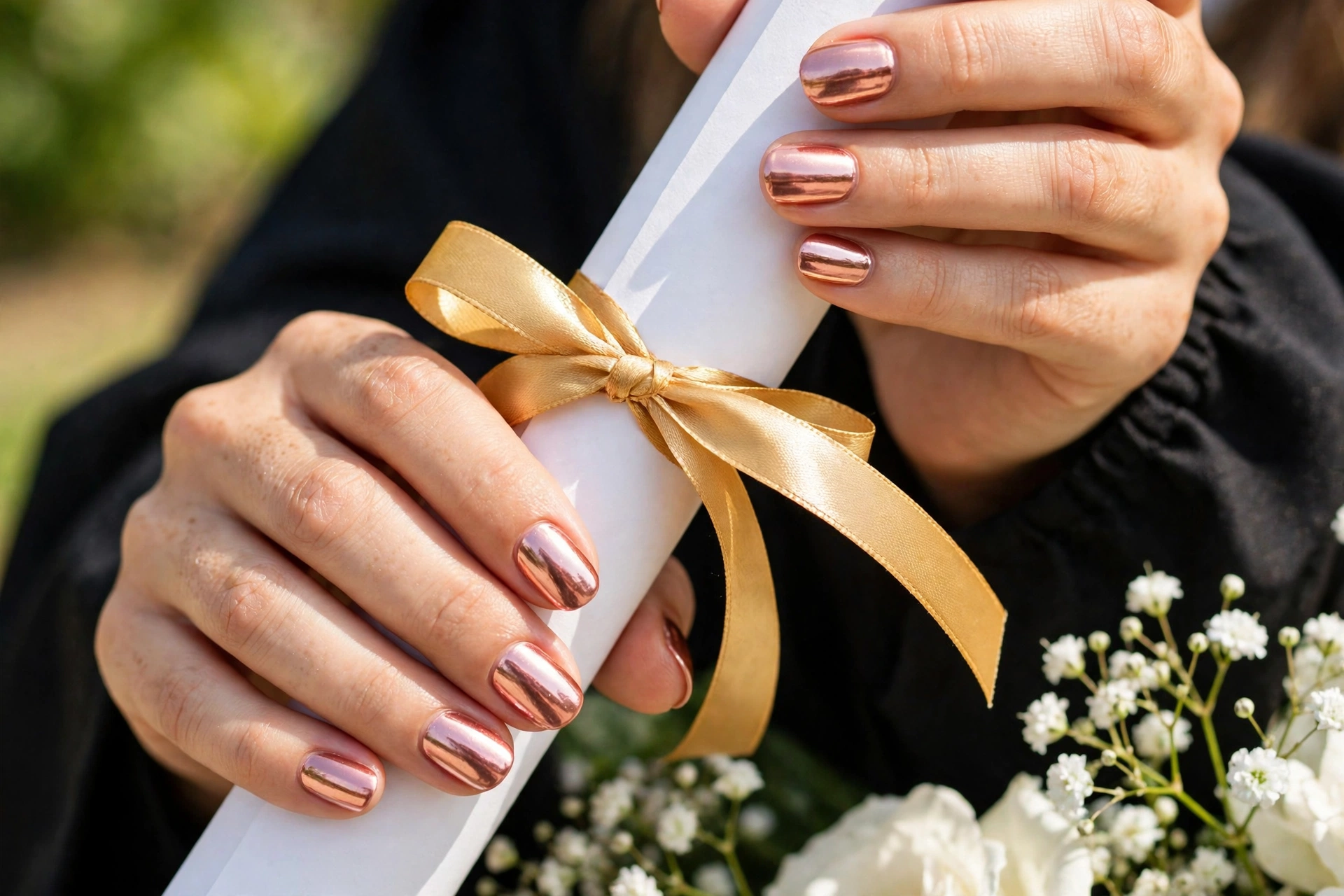 Tassel Ready? 25 Graduation Nails for Your Big Day 11 Rose Gold Grad