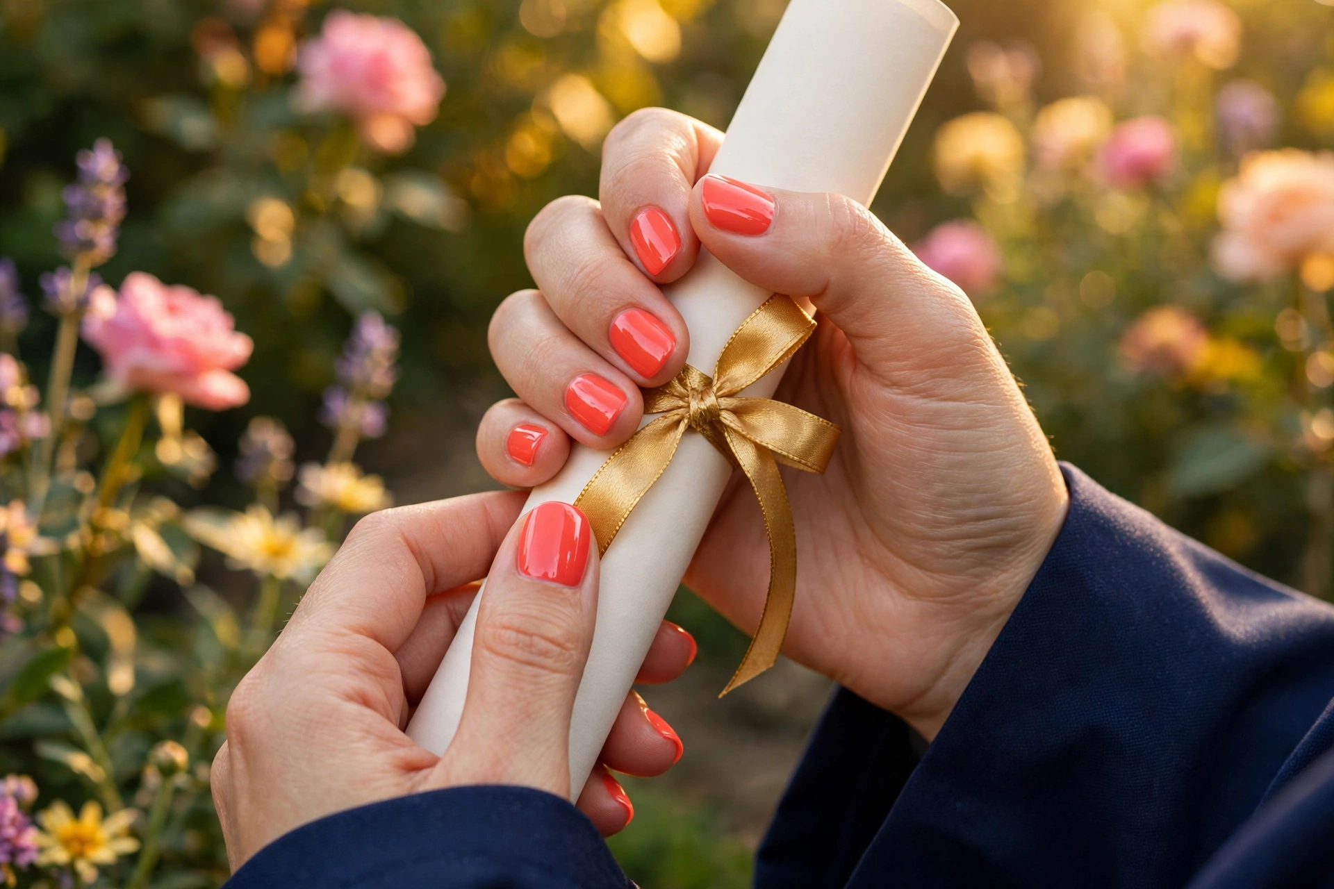 Tassel Ready? 25 Graduation Nails for Your Big Day 16 Coral Grad Bright