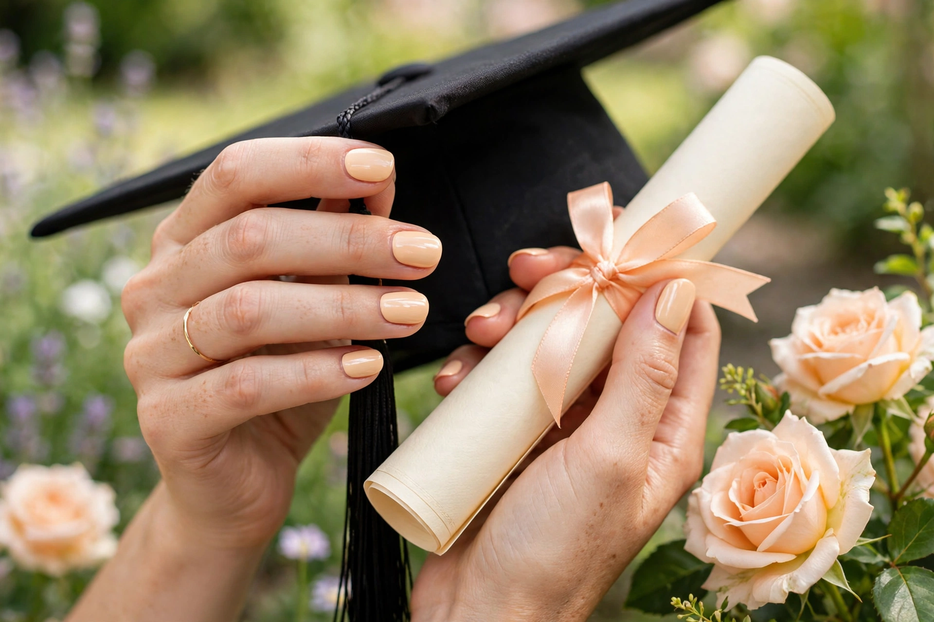 Tassel Ready? 25 Graduation Nails for Your Big Day 20 Peach Grad Sweet