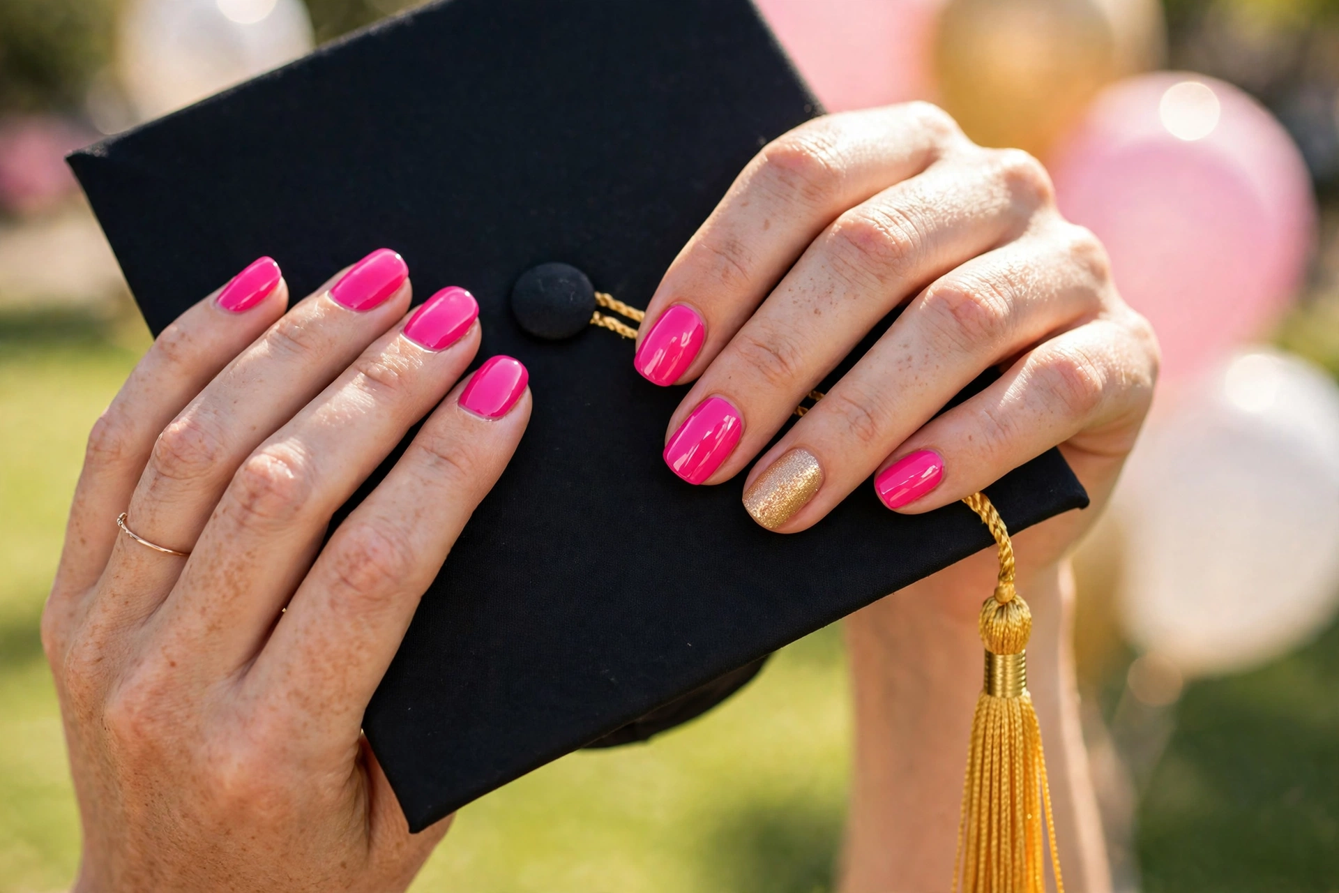 Tassel Ready? 25 Graduation Nails for Your Big Day 22 Pink Grad Pop